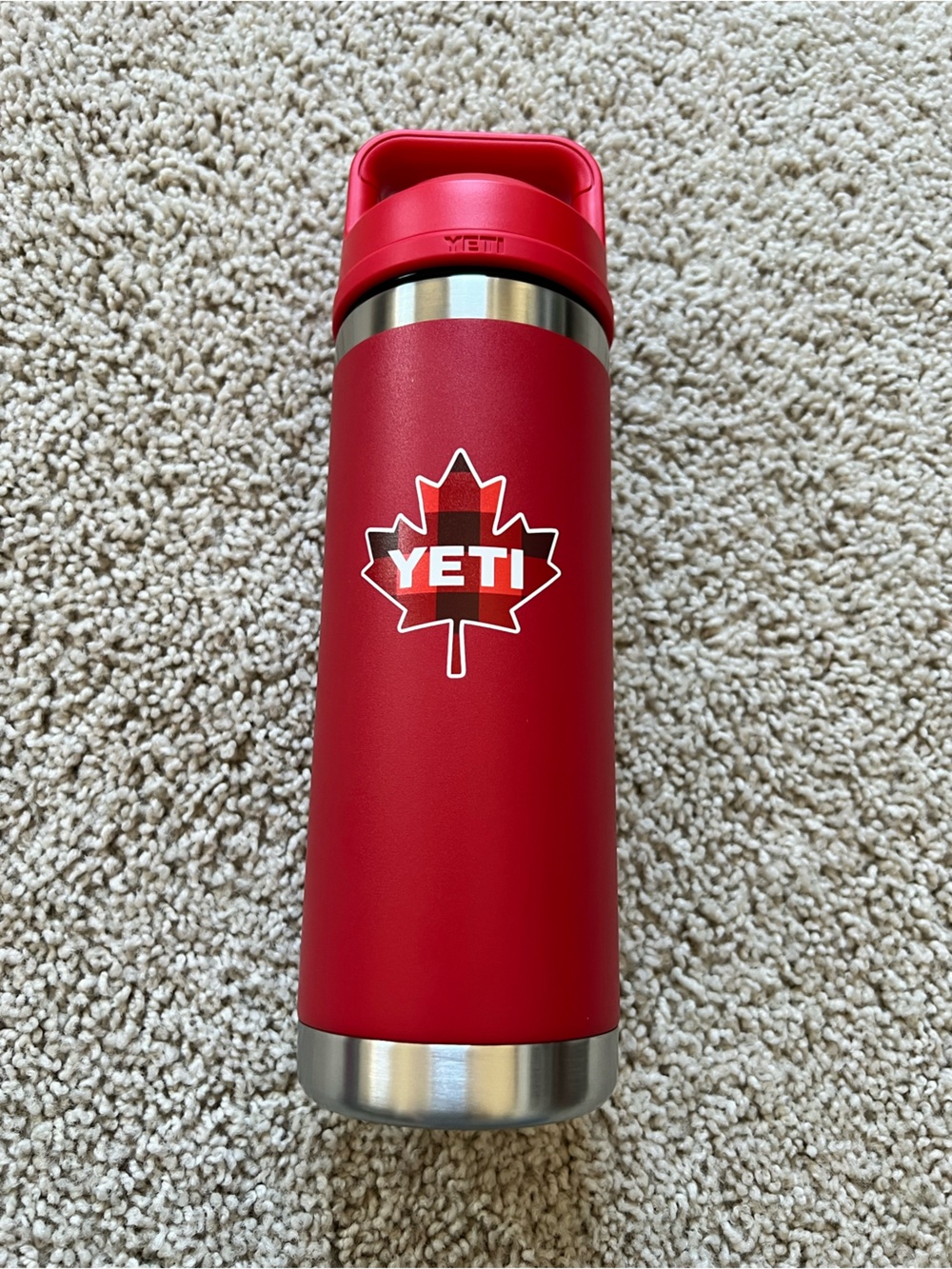 Yeti Red Tumbler with Plaid Maple Leaf Decal